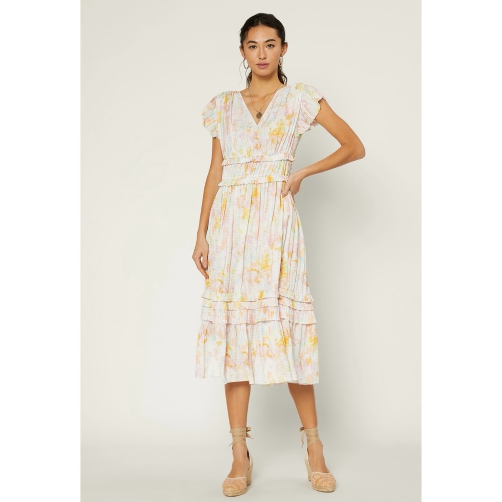 Current Air Sereia Watercolor Pleated Midi Dress size large